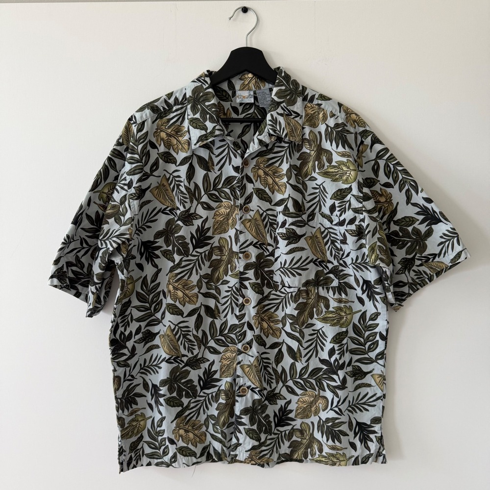 Ocean Pacific Sport Mens Large Cotton Tropical Leaf Print Button Down Shirt L